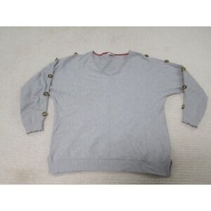 Isela Sweater Womens Large Gray Button Sleeve V Neck Pullover Lightweight Casual